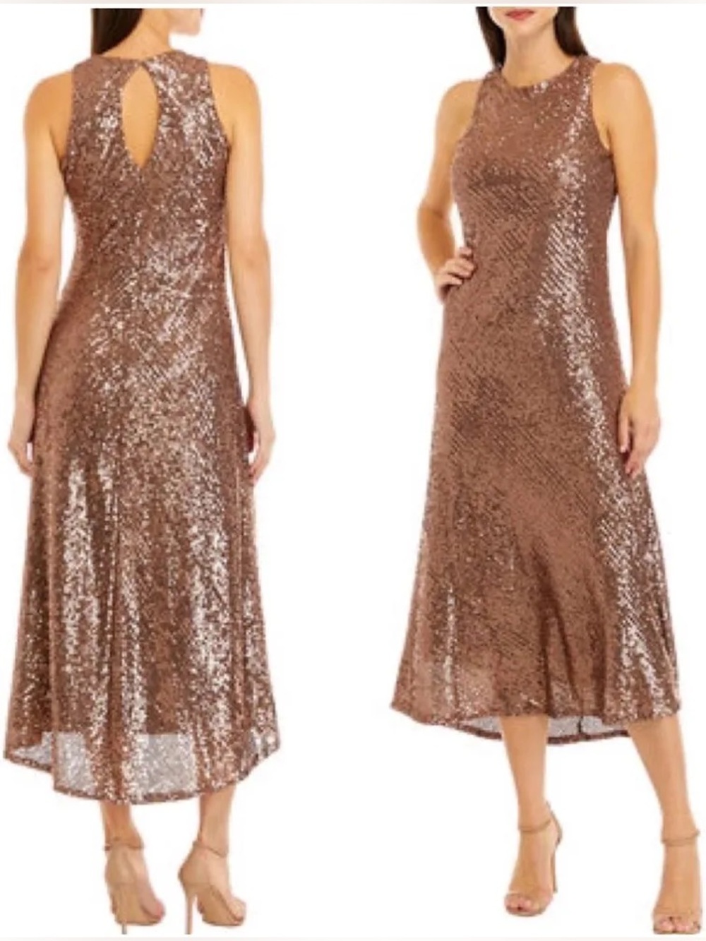 Taylor Size 2 Rose Gold Sequin Sleeveless Midi Dress